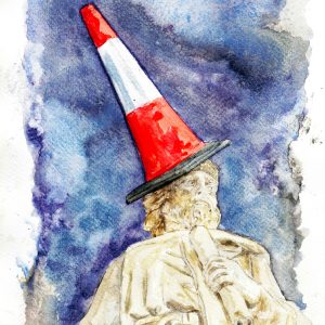 King Alfred's statue, seasonal attire, Wantage, UK