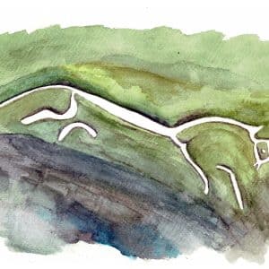 Aerial view of the White Horse (Dragon), Uffington, UK